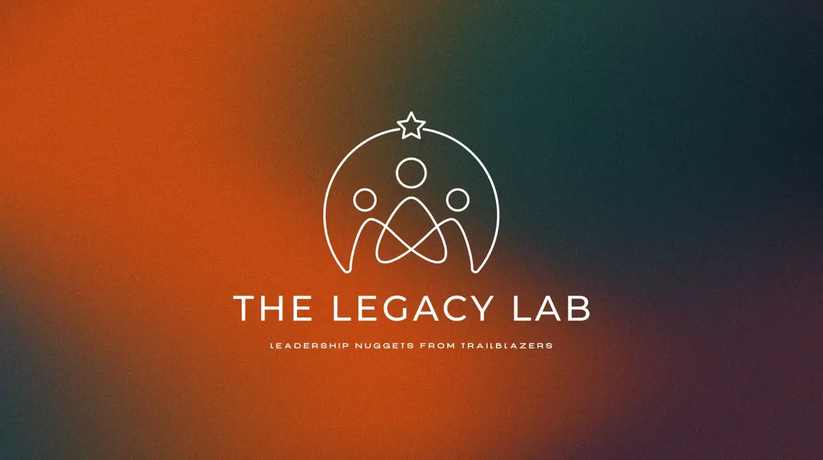 Wordmark and figure mark set on an orange to teal gradient.